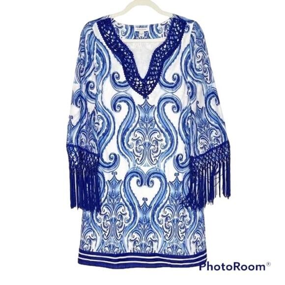 Boston Proper Bohemian Dress Size XXS Blue Fringe - Picture 1 of 9